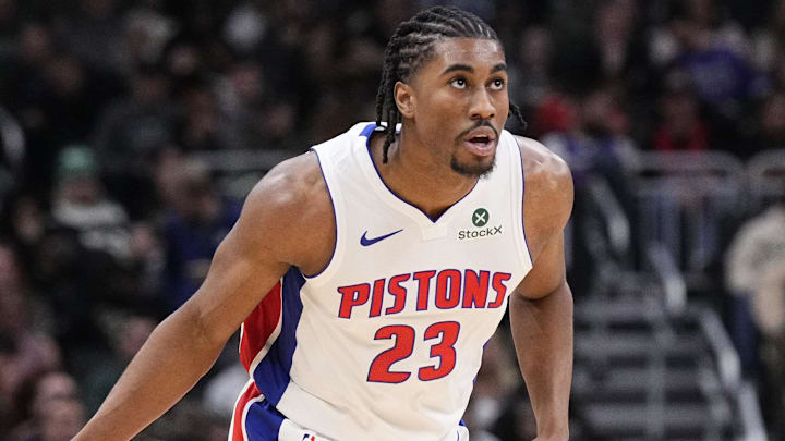 Nov 22, 2025; Milwaukee, Wisconsin, USA; Detroit Pistons guard Jaden Ivey (23) waukee Bucks in the second half at Fiserv Forum. Mandatory Credit: Michael McLoone-Imagn Images