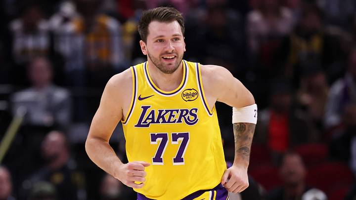 Mar 16, 2026; Houston, Texas, USA; Los Angeles Lakers guard Luka Doncic (77) reacts after scoring a basket during the first quarter against the Houston Rockets at Toyota Center. Mandatory Credit: Troy Taormina-Imagn Images Mar 16, 2026; Houston, Texas, USA; Los Angeles Lakers guard Luka Doncic (77) reacts after scoring a basket during the first quarter against the Houston Rockets at Toyota Center. Mandatory Credit: Troy Taormina-Imagn Images