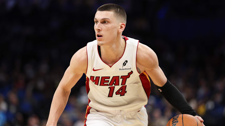 Dec 21, 2024; Orlando, Florida, USA; Miami Heat guard Tyler Herro (14) drives to the basket against the Orlando Magic in the second quarter at Kia Center. Mandatory Credit: Nathan Ray Seebeck-Imagn Images Dec 21, 2024; Orlando, Florida, USA; Miami Heat guard Tyler Herro (14) drives to the basket against the Orlando Magic in the second quarter at Kia Center. Mandatory Credit: Nathan Ray Seebeck-Imagn Images