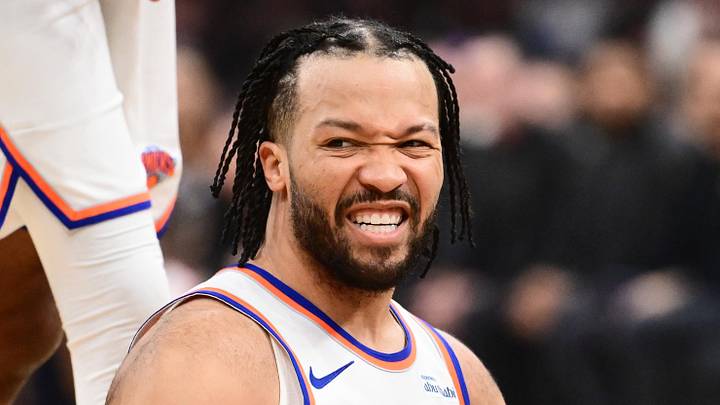 New York Knicks guard Jalen Brunson (11) reacts in the second quarter against the Cleveland Cavaliers during game four of the eastern conference finals for the 2026 NBA playoffs at Rocket Arena on May 25, 2026.
