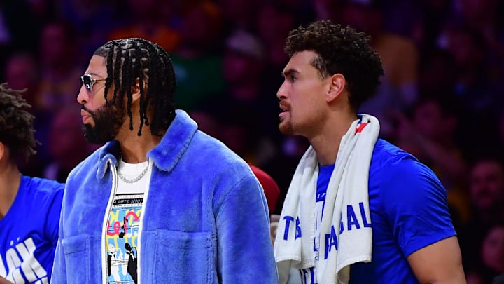 Feb 25, 2025; Los Angeles, California, USA; Dallas Mavericks forward Anthony Davis (3) watches the game from the bench during the second half at Crypto.com Arena. Mandatory Credit: Gary A. Vasquez-Imagn Images Feb 25, 2025; Los Angeles, California, USA; Dallas Mavericks forward Anthony Davis (3) watches the game from the bench during the second half at Crypto.com Arena. Mandatory Credit: Gary A. Vasquez-Imagn Images
