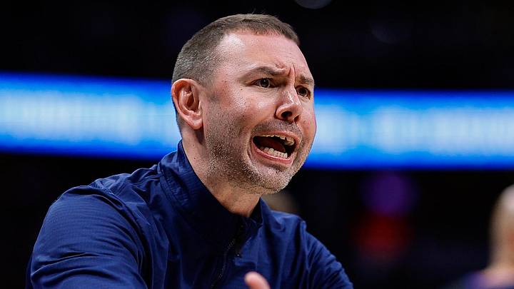 Apr 6, 2026; Denver, Colorado, USA; Denver Nuggets head coach David Adelman reacts after a call in the fourth quarter against the Portland Trail Blazers at Ball Arena. Mandatory Credit: Isaiah J. Downing-Imagn Images Apr 6, 2026; Denver, Colorado, USA; Denver Nuggets head coach David Adelman reacts after a call in the fourth quarter against the Portland Trail Blazers at Ball Arena. Mandatory Credit: Isaiah J. Downing-Imagn Images