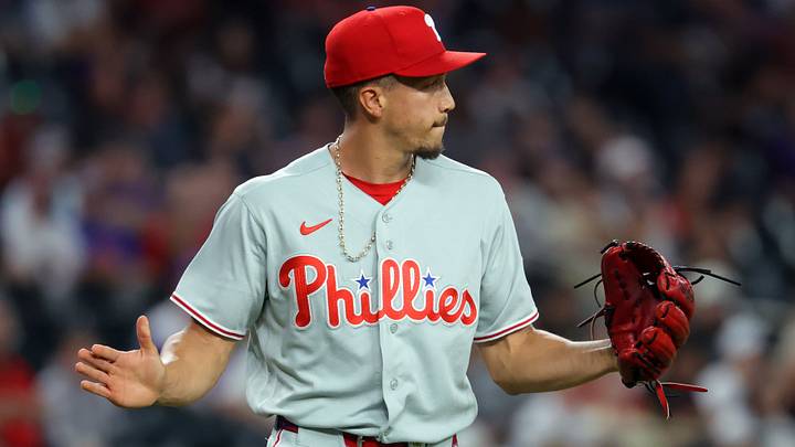 Aug 31, 2026; Phoenix, Arizona, USA; Philadelphia Phillies pitcher Alex McFarlane celebrates the final out in the sixth inning against the Arizona Diamondbacks at Chase Field. Mandatory Credit: Mark J. Rebilas-Imagn Images Aug 31, 2026; Phoenix, Arizona, USA; Philadelphia Phillies pitcher Alex McFarlane celebrates the final out in the sixth inning against the Arizona Diamondbacks at Chase Field. Mandatory Credit: Mark J. Rebilas-Imagn Images