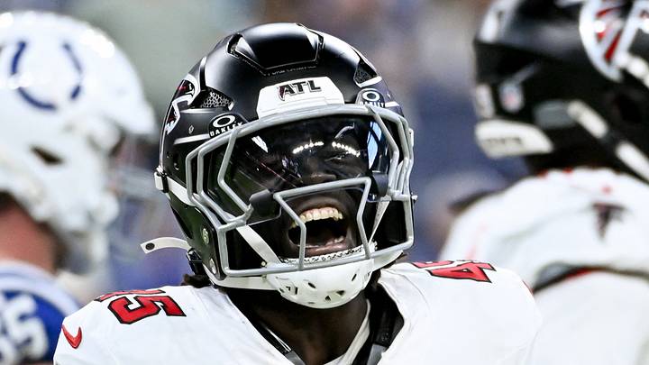 Aug 22, 2026; Indianapolis, Ind.:Atlanta Falcons linebacker Christian Harris celebrates after a play against the Indianapolis Colts at Lucas Oil Stadium. Aug 22, 2026; Indianapolis, Ind.:Atlanta Falcons linebacker Christian Harris celebrates after a play against the Indianapolis Colts at Lucas Oil Stadium.
