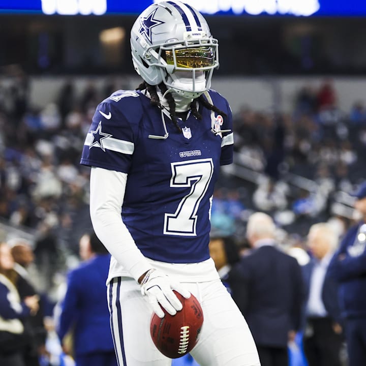 Dallas Cowboys cornerback Trevon Diggs participates in pregame warmups against the Los Angeles Chargers.