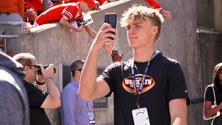 Brock Williams, Libertyville tight end, soaks up the atmosphere of the game between the Ohio State Buckeyes and Texas Longhorns at Ohio Stadium on Aug. 30, 2025.