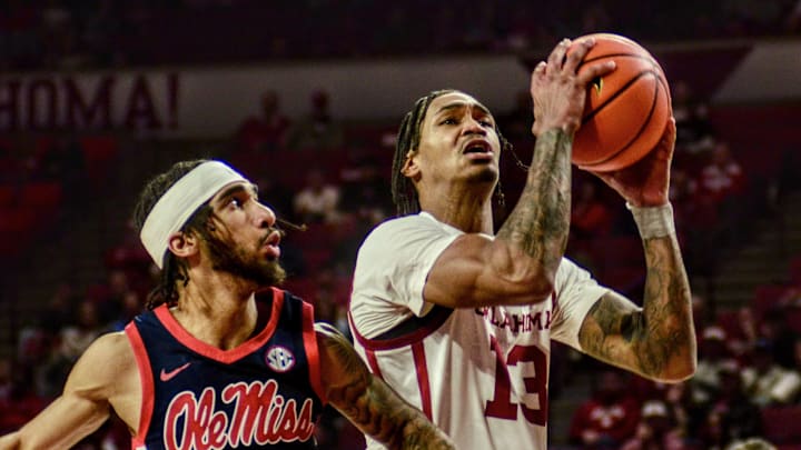 Oklahoma forward Tae Davis prepares to shoot against Ole Miss.