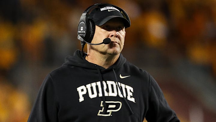 Purdue Boilermakers head coach Barry Odom looks on Purdue Boilermakers head coach Barry Odom looks on