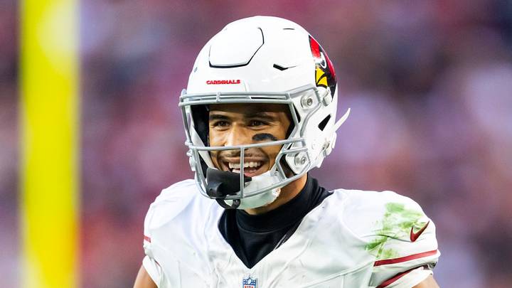 Dec 21, 2025; Glendale, Arizona, USA;  Arizona Cardinals wide receiver Michael Wilson (14) against the Atlanta Falcons at State Farm Stadium. Mandatory Credit: Mark J. Rebilas-Imagn Images