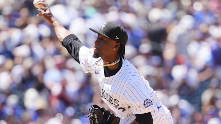 Jun 26, 2025; Denver, Colorado, USA; Colorado Rockies relief pitcher Angel Chivilli (57) delivers a pitch in the sixth inning against the Los Angeles Dodgers at Coors Field. Mandatory Credit: Ron Chenoy-Imagn Images Jun 26, 2025; Denver, Colorado, USA; Colorado Rockies relief pitcher Angel Chivilli (57) delivers a pitch in the sixth inning against the Los Angeles Dodgers at Coors Field. Mandatory Credit: Ron Chenoy-Imagn Images