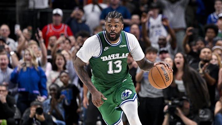 Mar 21, 2026; Dallas, Texas, USA; Dallas Mavericks forward Naji Marshall (13) brings the ball up court during the game between the Mavericks and the Clippers at American Airlines Center. Mandatory Credit: Jerome Miron-Imagn Images