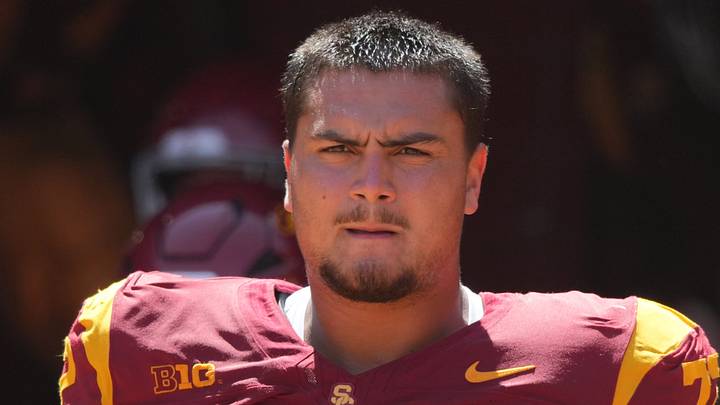 Aug 29, 2026; Los Angeles, California, USA; Southern California Trojans offensive lineman Elijah Paige (72) reacts during the game against the San Jose State Spartans at United Airlines Field at Los Angeles Memorial Coliseum. Mandatory Credit: Kirby Lee-Imagn Images Aug 29, 2026; Los Angeles, California, USA; Southern California Trojans offensive lineman Elijah Paige (72) reacts during the game against the San Jose State Spartans at United Airlines Field at Los Angeles Memorial Coliseum. Mandatory Credit: Kirby Lee-Imagn Images