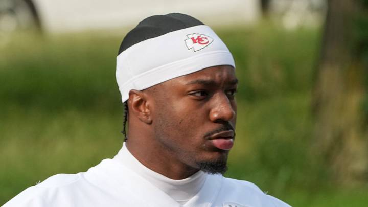 Jul 29, 2026; St. Joseph, MO, USA; Kansas City Chiefs   linebacker Jeffrey Bassa (31) walks down the hill to the practice fields during training camp at Missouri Western State University. Mandatory Credit: Denny Medley-Imagn Images