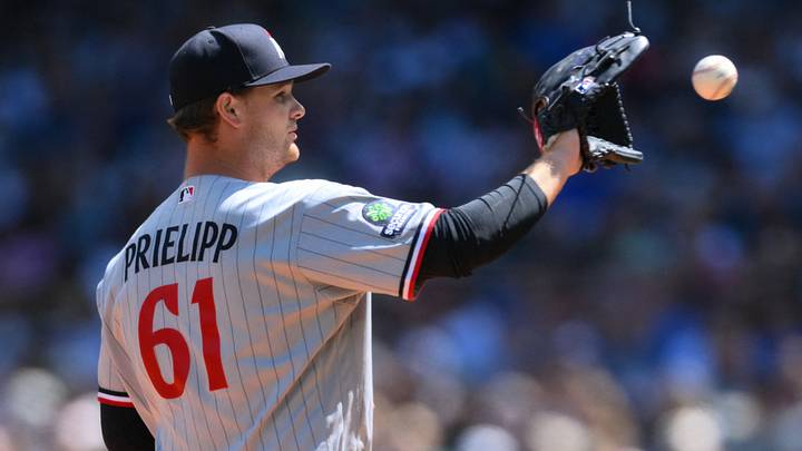 Minnesota Twins starting pitcher Connor Prielipp (61) during the first inning. Credit: Steven Bisig-Imagn Images