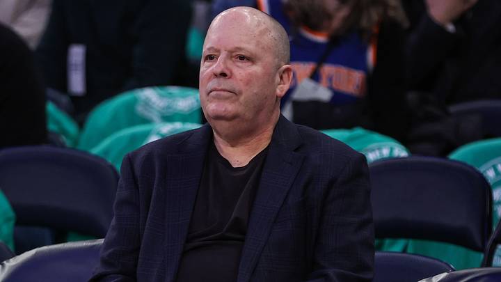 Mar 17, 2026; New York, New York, USA;  New York Knicks President Leon Rose watches pre-game warmups prior to the game against the Indiana Pacers at Madison Square Garden. Mandatory Credit: Wendell Cruz-Imagn Images