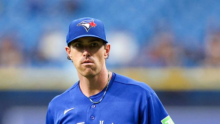 Aug 20, 2026; St. Petersburg, Florida, USA; Toronto Blue Jays starting pitcher Shane Bieber (57) walks off the field after pitching against the Tampa Bay Rays in the first inning at Tropicana Field. Mandatory Credit: Nathan Ray Seebeck-Imagn Images