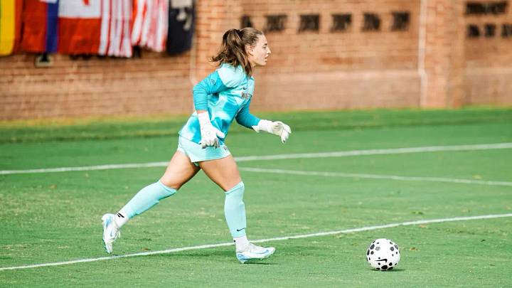 Wake Forest women's soccer goalkeeper Valentina Amaral in action. Wake Forest women's soccer goalkeeper Valentina Amaral in action.