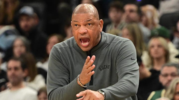 Milwaukee Bucks head coach Doc Rivers calls a play in the second quarter against the Indiana Pacers at Fiserv Forum on February 6, 2026. Milwaukee Bucks head coach Doc Rivers calls a play in the second quarter against the Indiana Pacers at Fiserv Forum on February 6, 2026.