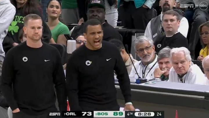 Mazzulla yells at Tatum after he took a hard fall.