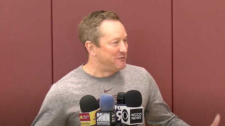 Niko Medved talking to the media before Gophers practice Niko Medved talking to the media before Gophers practice