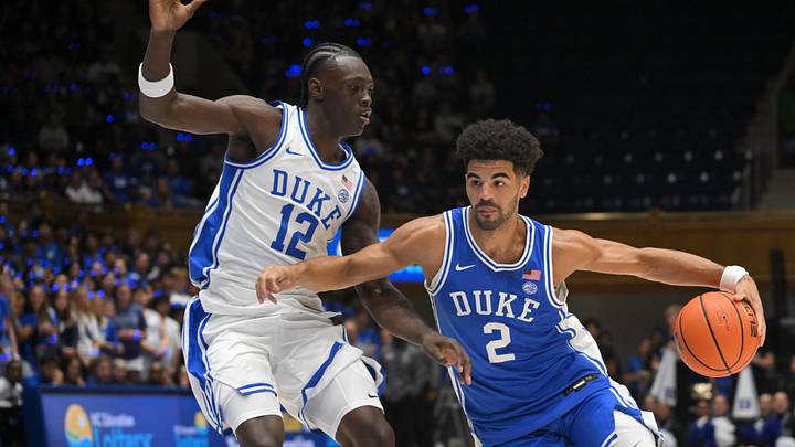 Oct 3, 2026; Durham, NC, USA;  Duke Blue Devils guard Cayden Boozer (2) drives the ball down court during the Countdown to Craziness at Cameron Indoor Stadium.  Mandatory Credit: Zachary Taft-Imagn Images