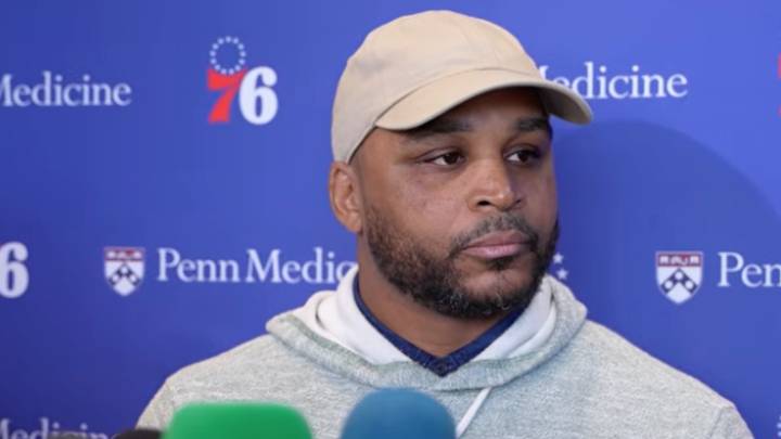 Jameer Nelson talks to media after being named the Sixers' executive vice president of basketball operations. Jameer Nelson talks to media after being named the Sixers' executive vice president of basketball operations.
