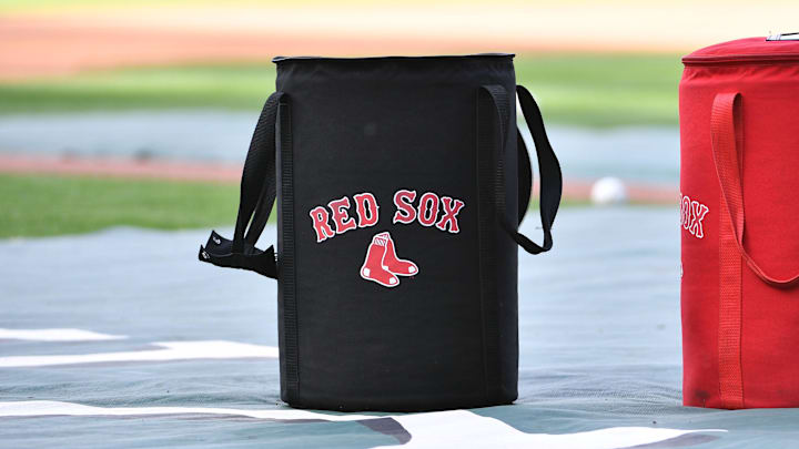Jun 5, 2019; Kansas City, MO, USA; A general view of ball bags on the field during warm ups before a game against the Kansas City Royals at Kauffman Stadium. Mandatory Credit: Denny Medley-Imagn Images
