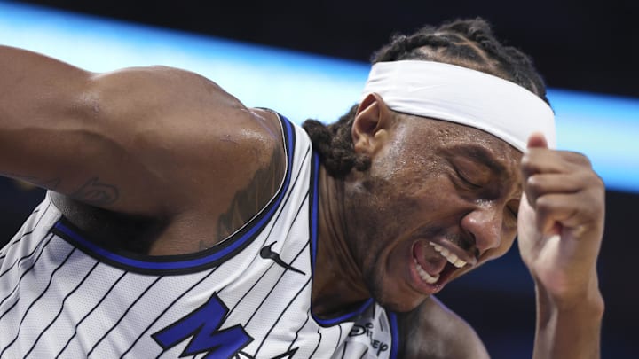 Orlando Magic center Wendell Carter Jr. reacts after a play against the Portland Trail Blazers.