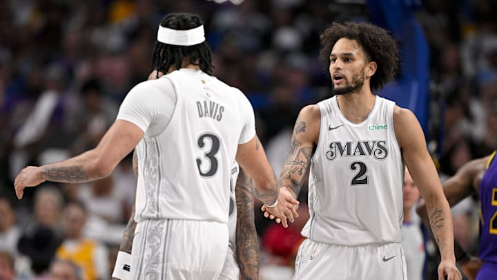 Apr 9, 2025; Dallas, Texas, USA; Dallas Mavericks forward Anthony Davis (3) and center Dereck Lively II (2) in action during the game between the Dallas Mavericks and the Los Angeles Lakers at American Airlines Center. Mandatory Credit: Jerome Miron-Imagn Images Apr 9, 2025; Dallas, Texas, USA; Dallas Mavericks forward Anthony Davis (3) and center Dereck Lively II (2) in action during the game between the Dallas Mavericks and the Los Angeles Lakers at American Airlines Center. Mandatory Credit: Jerome Miron-Imagn Images