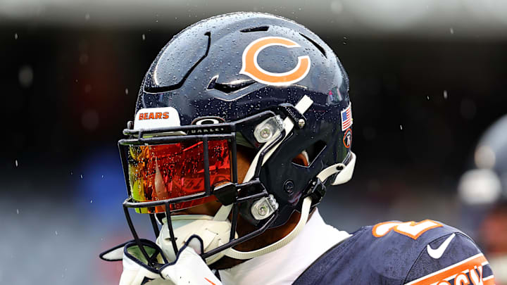 Oct 19, 2025; Chicago, Illinois, USA; Chicago Bears wide receiver DJ Moore (2) practices against the New Orleans Saints before the game at Soldier Field. Mandatory Credit: Mike Dinovo-Imagn Images