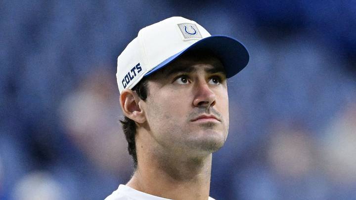 Indianapolis Colts quarterback Daniel Jones looks on during warmups