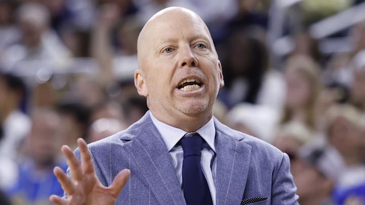 Feb 14, 2026; Ann Arbor, Michigan, USA; UCLA Bruins head coach Mick Cronin reacts in the second half against the Michigan Wolverines at Crisler Center. Mandatory Credit: Rick Osentoski-Imagn Images