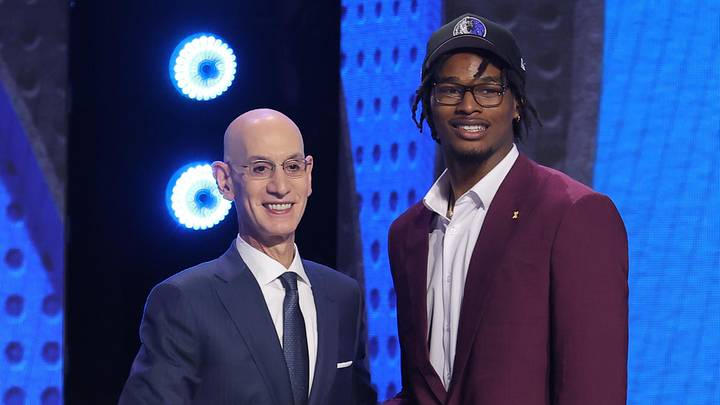 Jun 23, 2026; New York, NY, USA; NBA commissioner Adam Silver greets the ninth pick in the 2026 NBA draft, Michigan forward Morez Johnson Jr. after he was selected by the Dallas Mavericks at Barclays Center. Mandatory Credit: Brad Penner-Imagn Images Jun 23, 2026; New York, NY, USA; NBA commissioner Adam Silver greets the ninth pick in the 2026 NBA draft, Michigan forward Morez Johnson Jr. after he was selected by the Dallas Mavericks at Barclays Center. Mandatory Credit: Brad Penner-Imagn Images