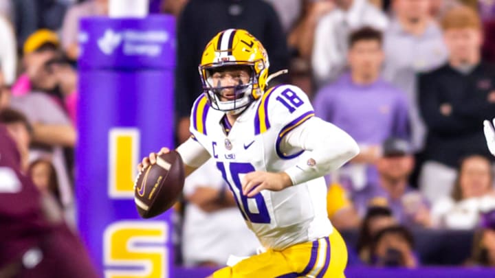 Tigers Quarterback Garrett Nussmeier 18, LSU Tigers take on the Texas A&M Aggies. October 25, 2025; Baton Rouge, Louisiana, USA; at Tiger Stadium. Saturday, Oct. 25, 2025. Tigers Quarterback Garrett Nussmeier 18, LSU Tigers take on the Texas A&M Aggies. October 25, 2025; Baton Rouge, Louisiana, USA; at Tiger Stadium. Saturday, Oct. 25, 2025.