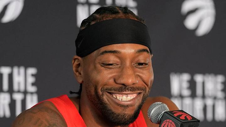 Kawhi Leonard talks to the media during Toronto Raptors Media Day. Kawhi Leonard talks to the media during Toronto Raptors Media Day.