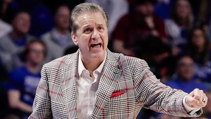 Arkansas Razorbacks coach John Calipari against the Florida Gators during the second half at Exactech Arena at the Stephen C. O'Connell Center in Gainesville, Fla.