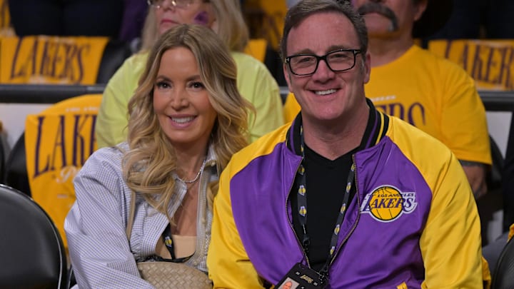 Los Angeles Lakers owner Jeanie Buss and husband Jay Mohr attend the game against the Minnesota Timberwolves at Crypto.com Arena.