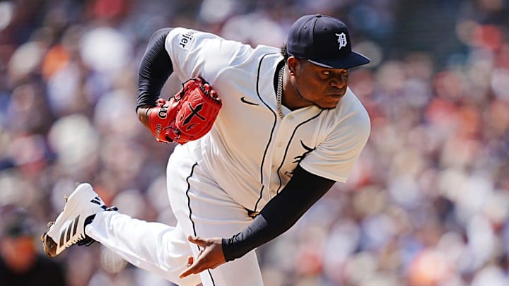 Detroit Tigers Framber Valdez (59) pitches at Comerica Park. 