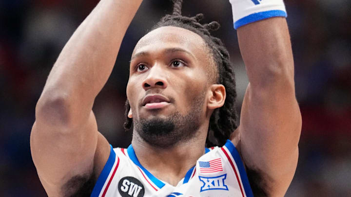 Jan 6, 2026; Lawrence, Kansas, USA; Kansas Jayhawks guard Darryn Peterson (22) shoots a free throw against the TCU Horned Frogs during the second half of the game at Allen Fieldhouse. Mandatory Credit: Denny Medley-Imagn Images Jan 6, 2026; Lawrence, Kansas, USA; Kansas Jayhawks guard Darryn Peterson (22) shoots a free throw against the TCU Horned Frogs during the second half of the game at Allen Fieldhouse. Mandatory Credit: Denny Medley-Imagn Images