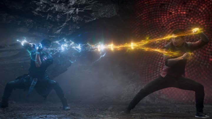 Wenwu (Tony Leung) and Shang-Chi (Simu Liu) in Marvel Studios' SHANG-CHI AND THE LEGEND OF THE TEN RINGS. Photo courtesy of Marvel Studios. ©Marvel Studios 2021.