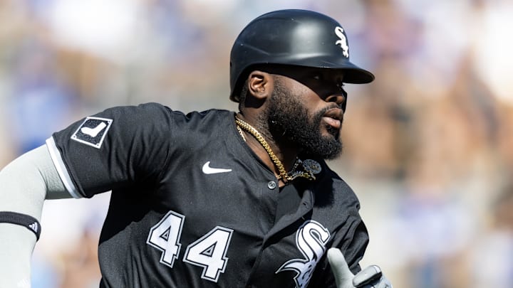 Chicago White Sox designated hitter Bryan Ramos (44) against the Los Angeles Dodgers during a spring training game at Camelback Ranch-Glendale.