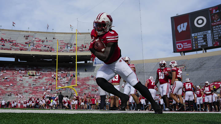 Wisconsin Badgers running back Darrion Dupree (6) carries the football during warmups prior at Camp Randall Stadium.