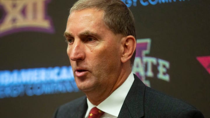 Iowa State University athletic director Jamie Pollard speaks at a news conference on Sept. 24, 2019
