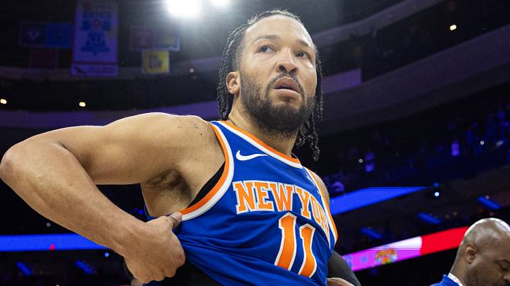 New York Knicks guard Jalen Brunson (11) walks off the court after a victory in overtime against the Philadelphia 76ers at Wells Fargo Center. New York Knicks guard Jalen Brunson (11) walks off the court after a victory in overtime against the Philadelphia 76ers at Wells Fargo Center.
