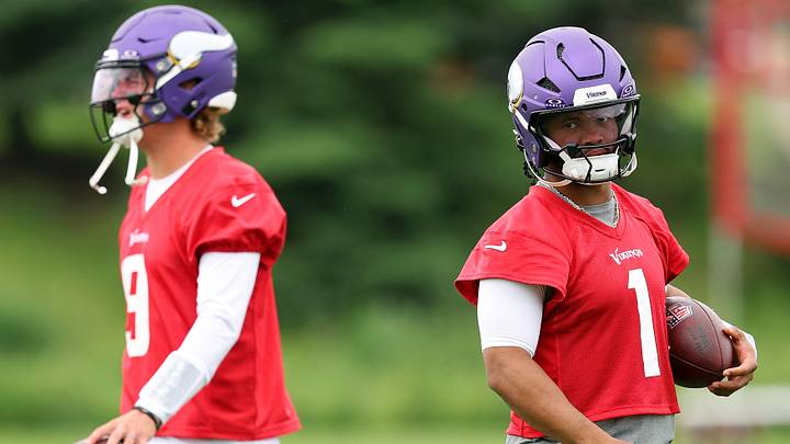 Minnesota Vikings QBs J.J. McCarthy (L) and Kyler Murray (R) Minnesota Vikings QBs J.J. McCarthy (L) and Kyler Murray (R)