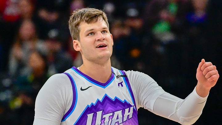 Oct 16, 2025; Salt Lake City, Utah, USA; Utah Jazz center Walker Kessler (24) smiles after making a great play during the first half against the Portland Trail Blazers at Delta Center. Mandatory Credit: Peter Creveling-Imagn Images Oct 16, 2025; Salt Lake City, Utah, USA; Utah Jazz center Walker Kessler (24) smiles after making a great play during the first half against the Portland Trail Blazers at Delta Center. Mandatory Credit: Peter Creveling-Imagn Images