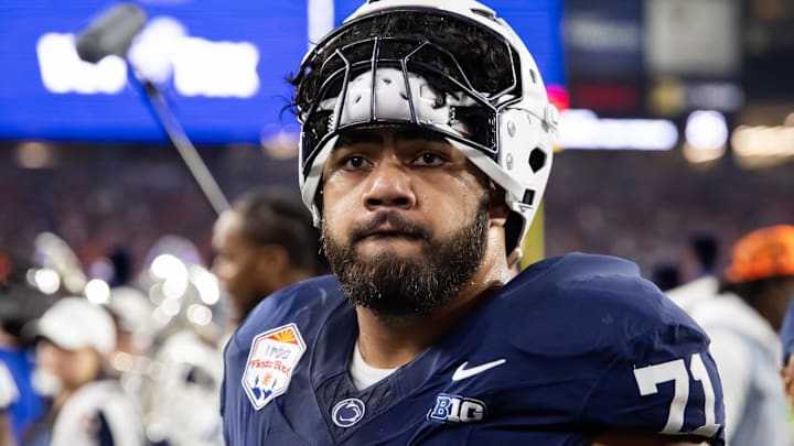 Penn State Nittany Lions offensive lineman Olaivavega Ioane against the Boise State Broncos.