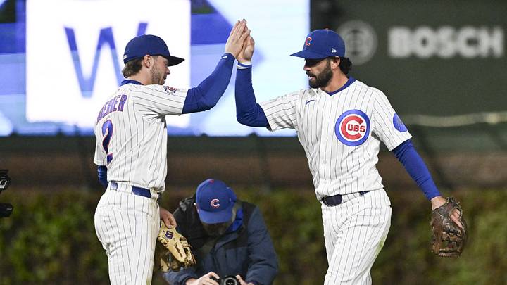 Apr 20, 2026; Chicago, Illinois, USA;  Chicago Cubs second baseman Nico Hoerner (2) and shortstop Dansby Swanson (7) react after the game against the Philadelphia Phillies at Wrigley Field. Mandatory Credit: Matt Marton-Imagn Images