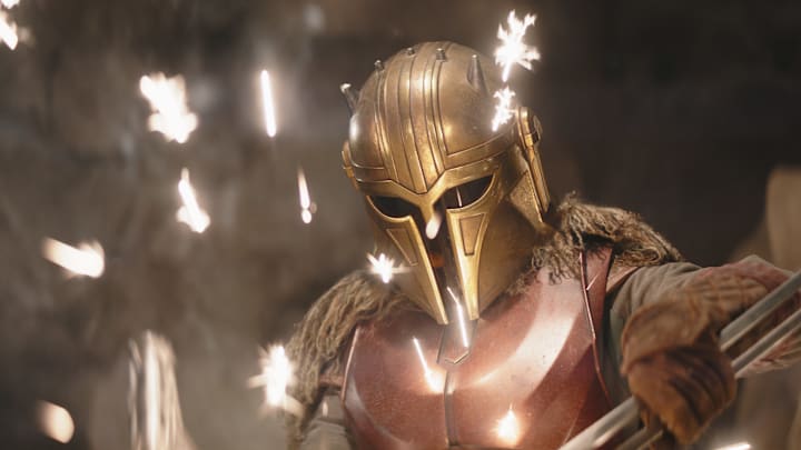 The Armorer (Emily Swallow) in Lucasfilm's THE MANDALORIAN, season three, exclusively on Disney+. ©2023 Lucasfilm Ltd. & TM. All Rights Reserved.
