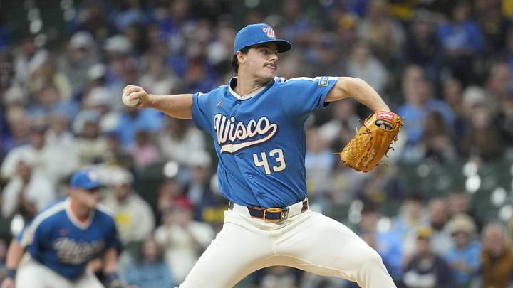 May 22, 2026; Milwaukee, Wisconsin, USA; Milwaukee Brewers pitcher Logan Henderson (43) delivers a pitch against the Los Angeles Dodgers in the first inning at American Family Field. Mandatory Credit: Michael McLoone-Imagn Images May 22, 2026; Milwaukee, Wisconsin, USA; Milwaukee Brewers pitcher Logan Henderson (43) delivers a pitch against the Los Angeles Dodgers in the first inning at American Family Field. Mandatory Credit: Michael McLoone-Imagn Images